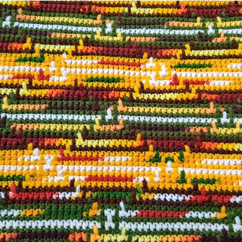 Retro 70s Fringed Crochet Blanket Scarf Wrap Shawl Handmade Lap Throw Fall 36/72